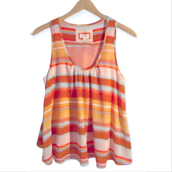 Anthropologie Meadow Rue Orange Merlon Striped Open Back Top, Size Petite Small - Picture 4 of 13